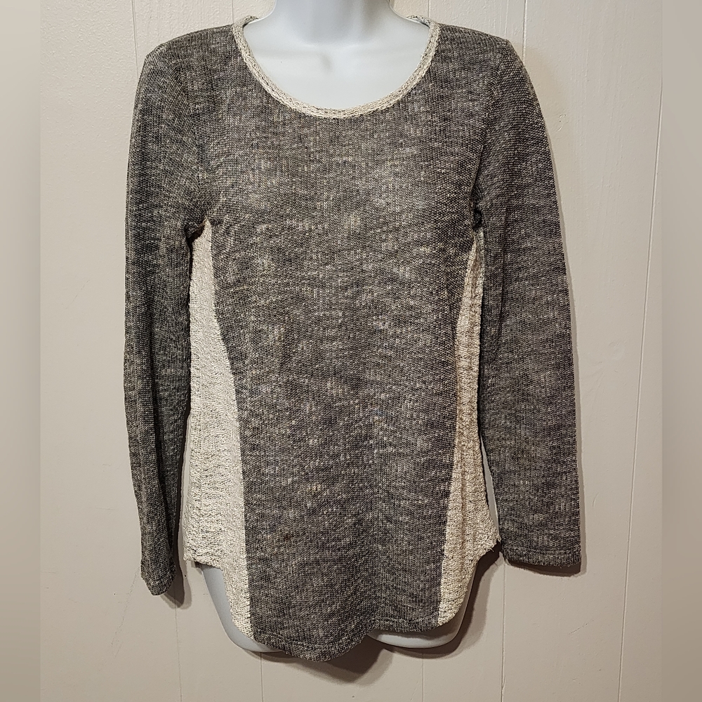AB Studio Sweater Small Gray Knit‎ Long Sleeve Lightweight Boho Pullover B166